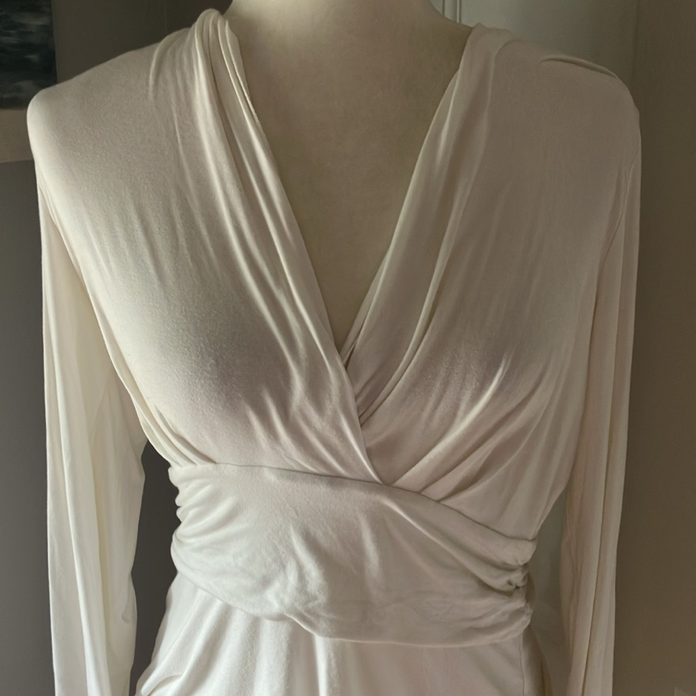 Brooks Brothers cream stretch jersey faux wrap top M - Picture 2 of 7